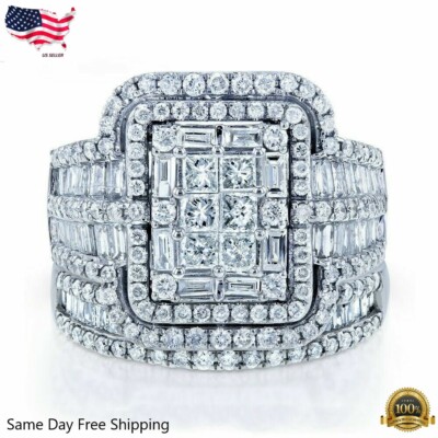 Women Luxury Silver Plated Rings Engagement Jewelry Size 6-10 Lab-Created