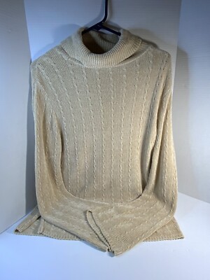 525 Cable Knit Long Flared Sleeve Turtleknit Sweater, Size Medium - Main Image