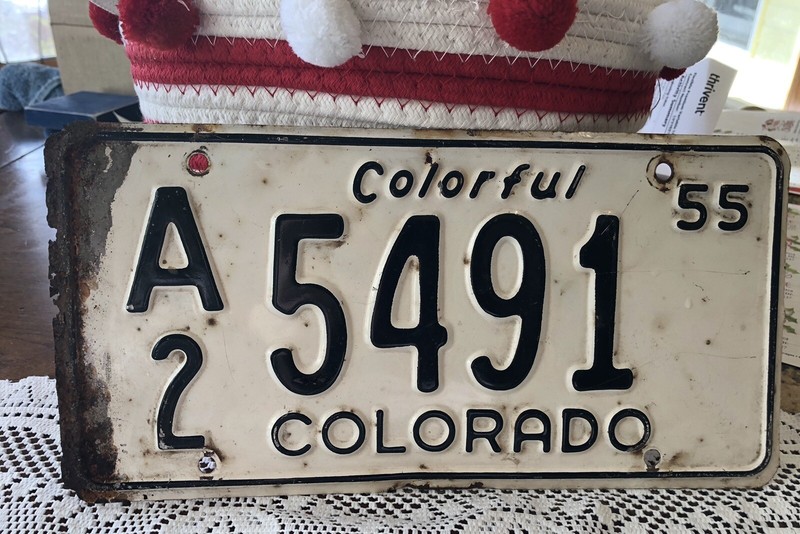 Colorful Colorado 1955 License Plate White With Black Lettering 