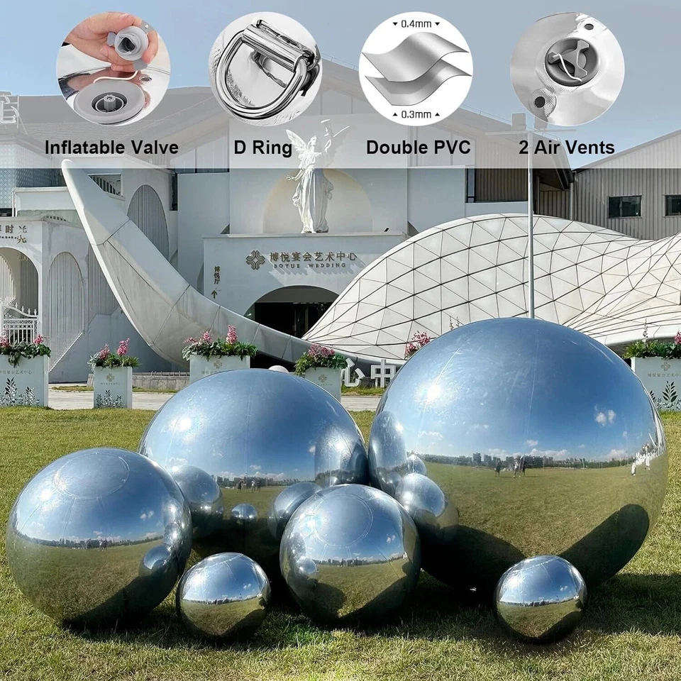 Bola de espelho inflável 6 peças hermética grande brilhante bola de discoteca para festa de casamento - Imagem 3 de 4