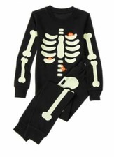 New Gymboree Boys 12 - 18m PJs Black Gymmies Skeleton Monsters in Ribs 2 Piece