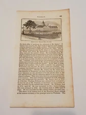 View of Massasoit Hotel Waltham Massachusetts c. 1840 Engraving 