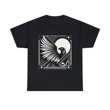 Unisex Adult T Shirt Designer Black White Vintage Art Deco Eagle