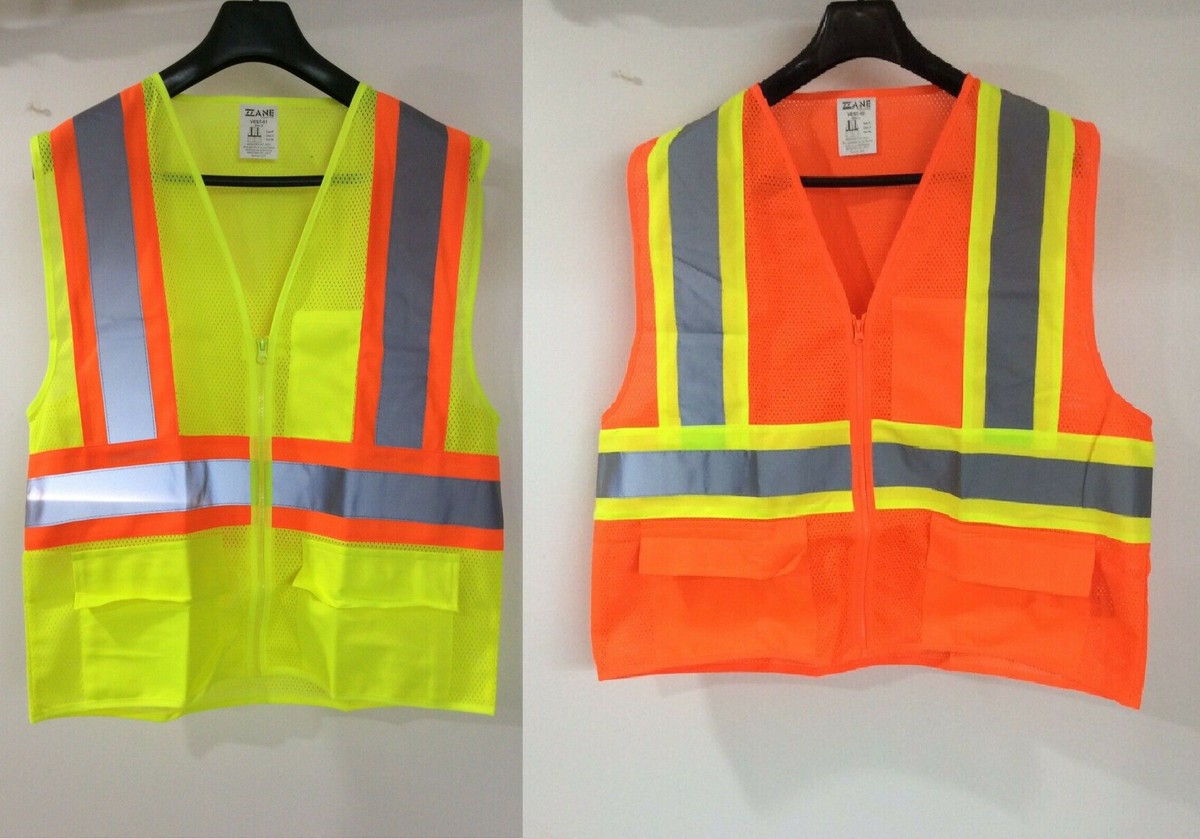 illumiNITE リフレクティブベスト L　米国製 JKSafety 9 Pockets Hi-Vis Neon Red Zipper Front MESH Safety