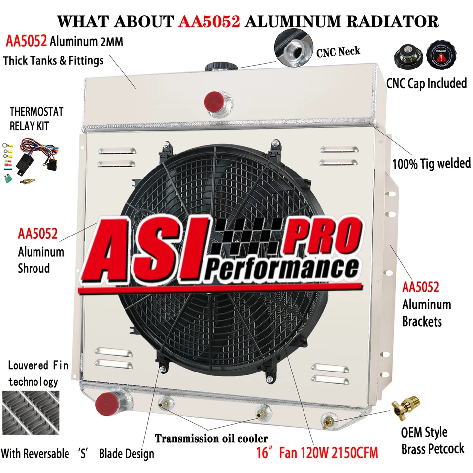 Ventilador de cubierta de radiador de 3 filas para Ford F100 F250 F350 1953-1956 1955 3,6 L AT CC5356 Foto 2 de 4