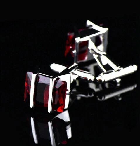 Dark Transparent Red Emerald Gemstone Special Men's High Polish Silver Cufflinks - Image 3 of 4