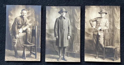 RPPC three vintage military real photo postcards man posing in uniform WW1
