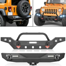 Front /Rear Bumper W/ LED Lights For 2007-2018 Jeep Wrangler JK JKU 2/4 Doors