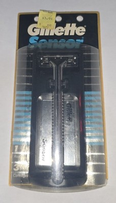 NEW FACTORY SEALED Gillette SENSOR Razor 1989 Made in USA 3 Cartridges RARE nwt