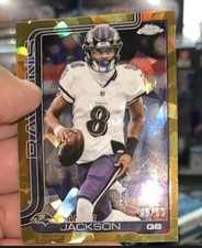 LAMAR JACKSON 2025 TOPPS CHROME SAPPHIRE GOLD REFRACTOR #24 RAVENS /50