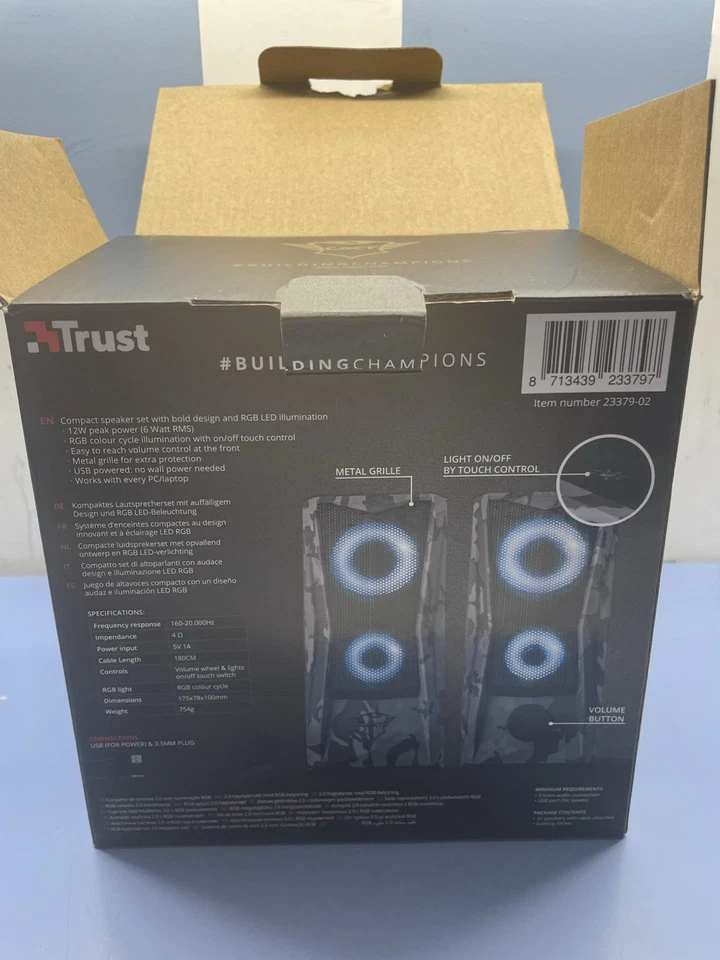 Trust Gaming GXT 606 Javv Casse PC Da Gaming 2.0, 12 W, Casse RGB, Alimentazione - Immagine 2 di 4