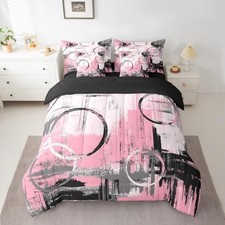 Geometric 7 Piece Bedding Set Size for Kids Boys Girls Teens Twin Pink Black