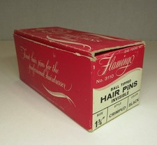 Vintage Flamingo Ball Tipped 1 3/4" Crimped Black Hair Pins 3110 Made in France