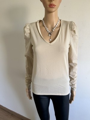 Neu Naf Naf Langarm Top beige gold glitzer Gr. S (Wert 35 )