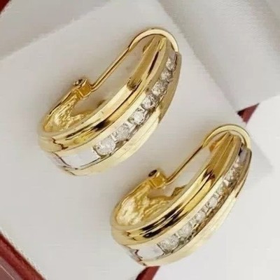 Hoop Huggie Earrings 2 Ct Round Cut Simulated Diamond In 14K Yellow Gold Plated