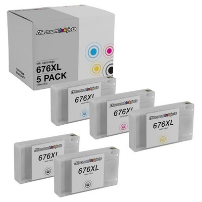 5 PK Set T676XL Black & Color Printer Ink Cartridge for Epson Workforce WP-4020