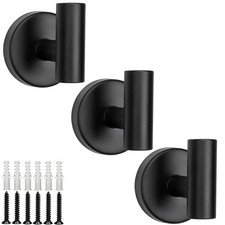 3 Pack Matte Black Towel Hook, SUS 304 Stainless Steel, Wall Mounted Robe, Coat