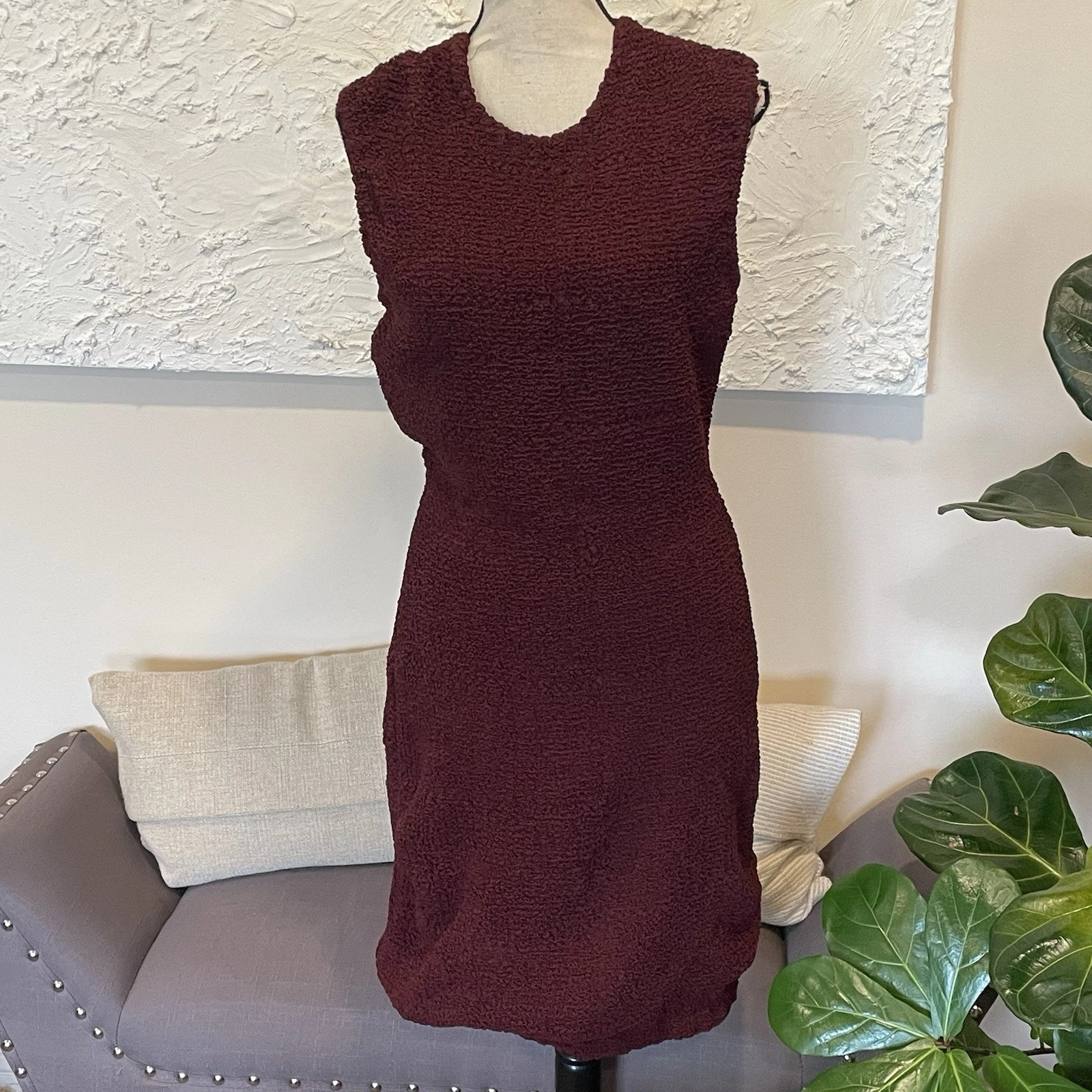 Abito smanicato Alexander Wang bordeaux sangue di bue elastico schiena trasparente seta tg 6