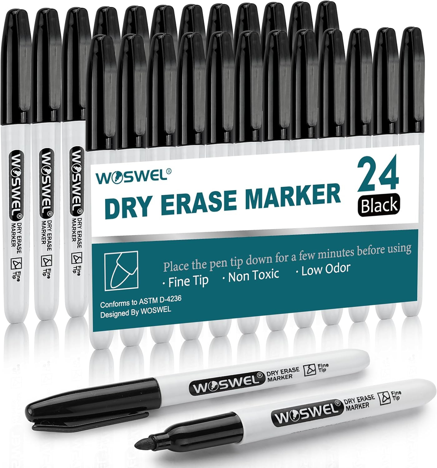 Dry Erase Markers,24 Pack Black Fine Tip Whiteboard Markers,