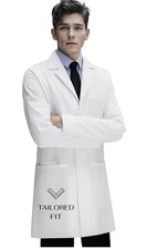 Men's Lab Coat, Tailored Fit, Button Closure, Hard Wearing Fabric, 38" L Small