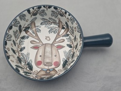 Nordic Ceramic Reindeer Bowl with Handle Soup, Oatmeal, Dessert, Salad