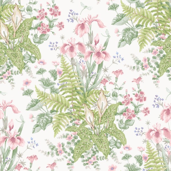 Rasch Chelsea Blumen Farn Tapete 100418 Pink Waschbar Papier Botanisch-image
