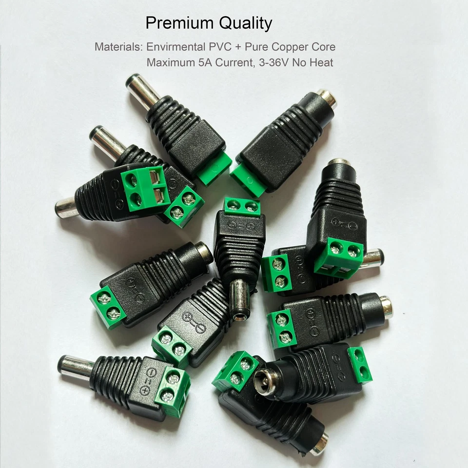 10 Pairs 12V DC Power Jack Plug Adapter 2.1x5.5MM for CCTV Camera LED Strip - Image 4 of 4