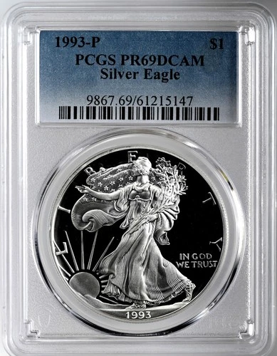 1993-P  $1  PROOF AMERICAN SILVER EAGLE (ASE/SAE) PCGS PR69 DCAM  #61215147