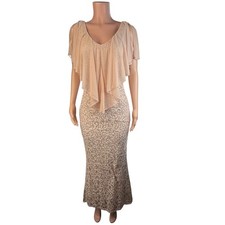 Marina Sequin Lace Capelet Gown Blush Pink V-Neck Formal Maxi Dress Sz 4