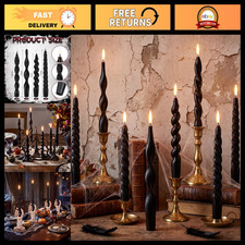 12 Pcs Black Spiral Taper Candles 7.5" Halloween Twisted Candlestick Set