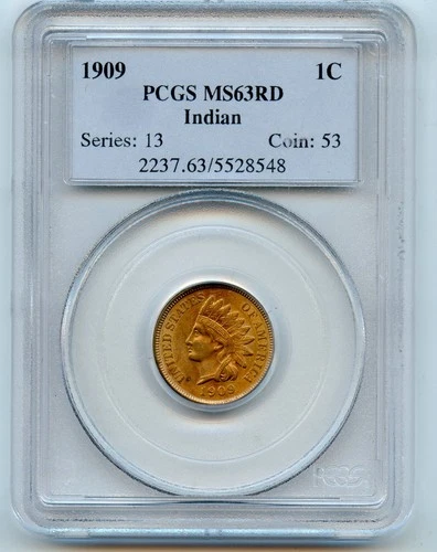 1909 Indian Head Cent 1c PCGS MS63 RD