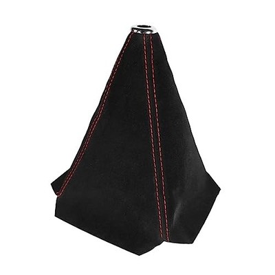  Car Shift Boot Cover, Suede Leather Shift Knob Boot Dust Cover, Black/Red