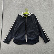 VINTAGE Nike Women Jacket XL Black Activewear Logo Mini Swoosh Full Zip Track