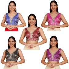 Women's Brocade Saree Blouse Sleeveless Readymade Padded Sweetheart Neck Choli