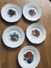 Porzellan Teller Handgemalt 5 Stück - sehr alt - Obstmotiv, ohne Marke,  D: 15cm