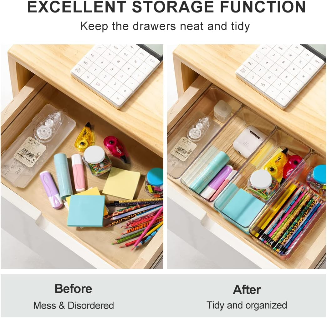 8-Piece Stackable Clear Plastic Drawer Organizer Set for Deep Drawers