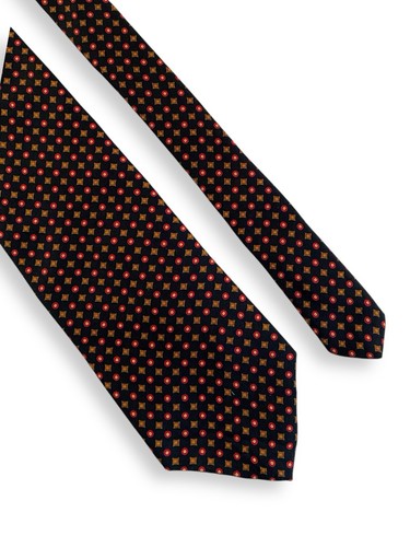 Brooks Brothers Herren Seidenkrawatte schwarz khaki Rauten rot Kreise Foulard Krawatte - Bild 8 von 10