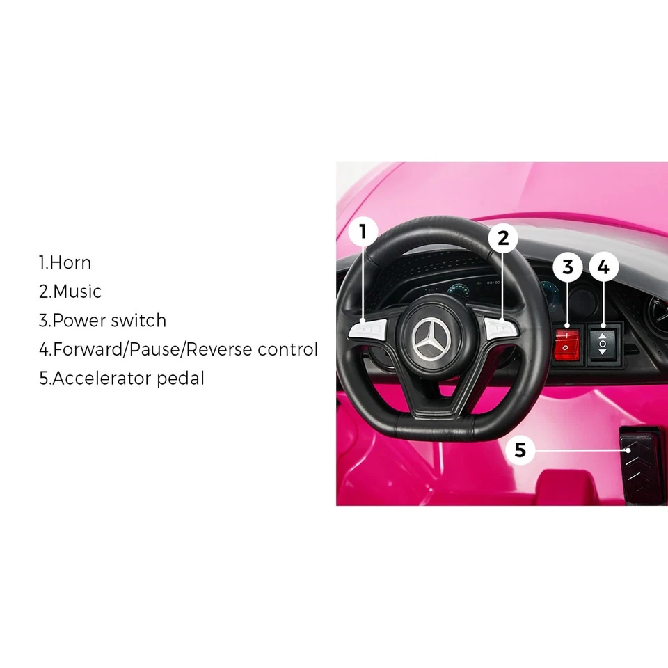 Kids Ride On Car 12V Mercedes-Benz Licensed Remote Control Toy Pink - image 4 of 4