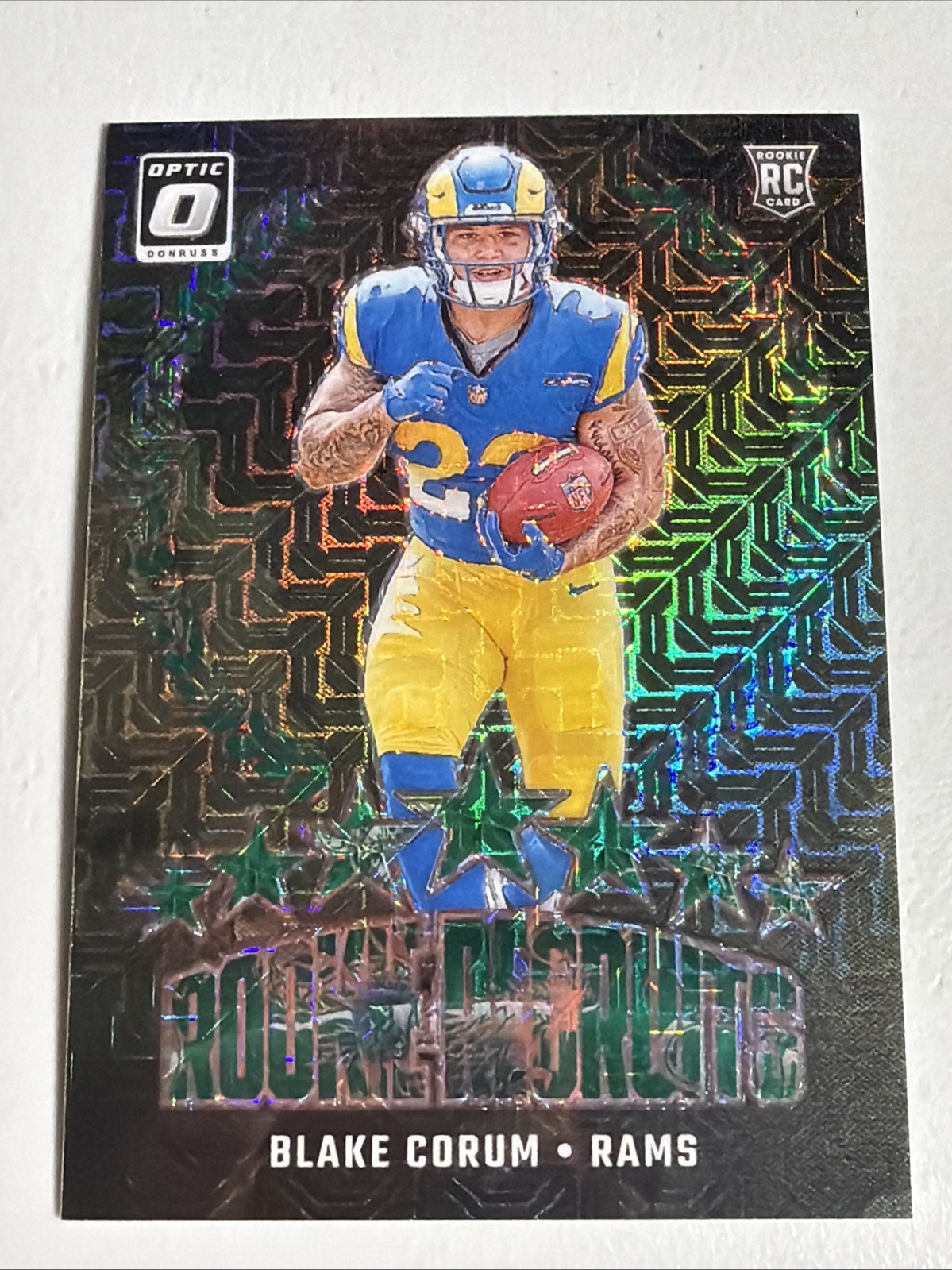 BLAKE CORUM 2024 DONRUSS OPTIC ROOKIE RECRUITS DRAGON PRIZM RC /24 Rams