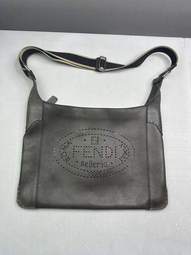 Fendi Selleria Black Leather Messenger Bag/Shoulder Bag Italy