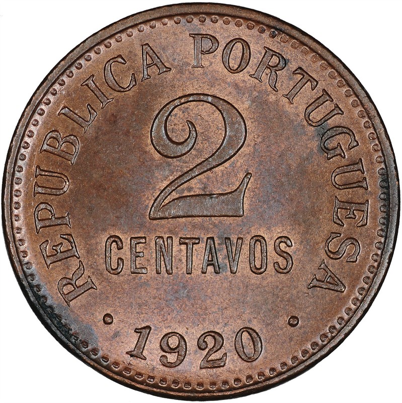 Portugal 1920 2 Centavos R+B UNC