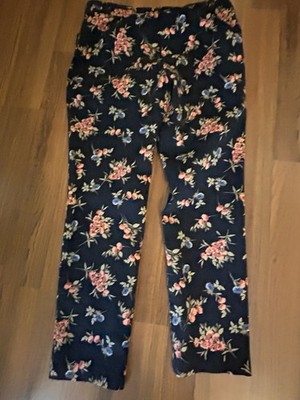 J. JILL Floral Precison Stretch Slim Leg Pants Flat Front Side Zip Multi Size 8