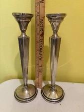Pair Fred Hirsch 10” Sterling Silver candlesticks pair weighted