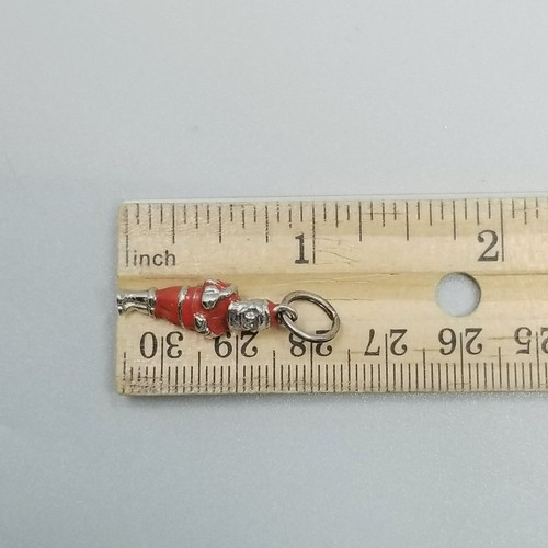 Ciondolo Charm Babbo Natale Vintage Tono Argento Smalto Rosso Tuta Sacco Giocattoli Natale - Foto 3 di 7