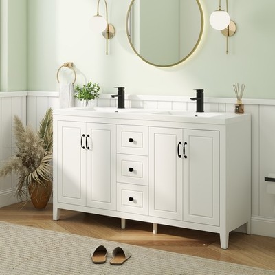 60'' Bathroom Vanity Freestanding with Sink Soft Close 4 Doors 3 Drawers Faucet