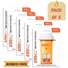 pack of 5 Addall XR Brain Boost Supplement 750 mg focus,energy dietry suppliment