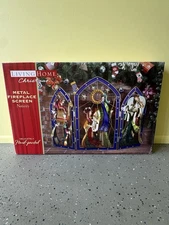 Living Home Nativity Fireplace Screen Hand-painted Trifold 3-D Metal 49” x 33”
