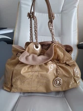 CHRISTIAN DIOR Le Trente Patent Cannage Leather Shoulder Bag Satchel Tote Beige