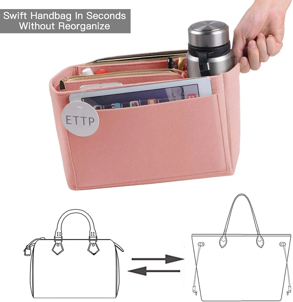 Purse Organizer Insert,Felt Bag Organizer with NEW Detachable