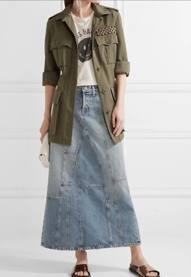 $278 Denim Current/Elliott DIY Patchwork Maxi Skirt Size 26